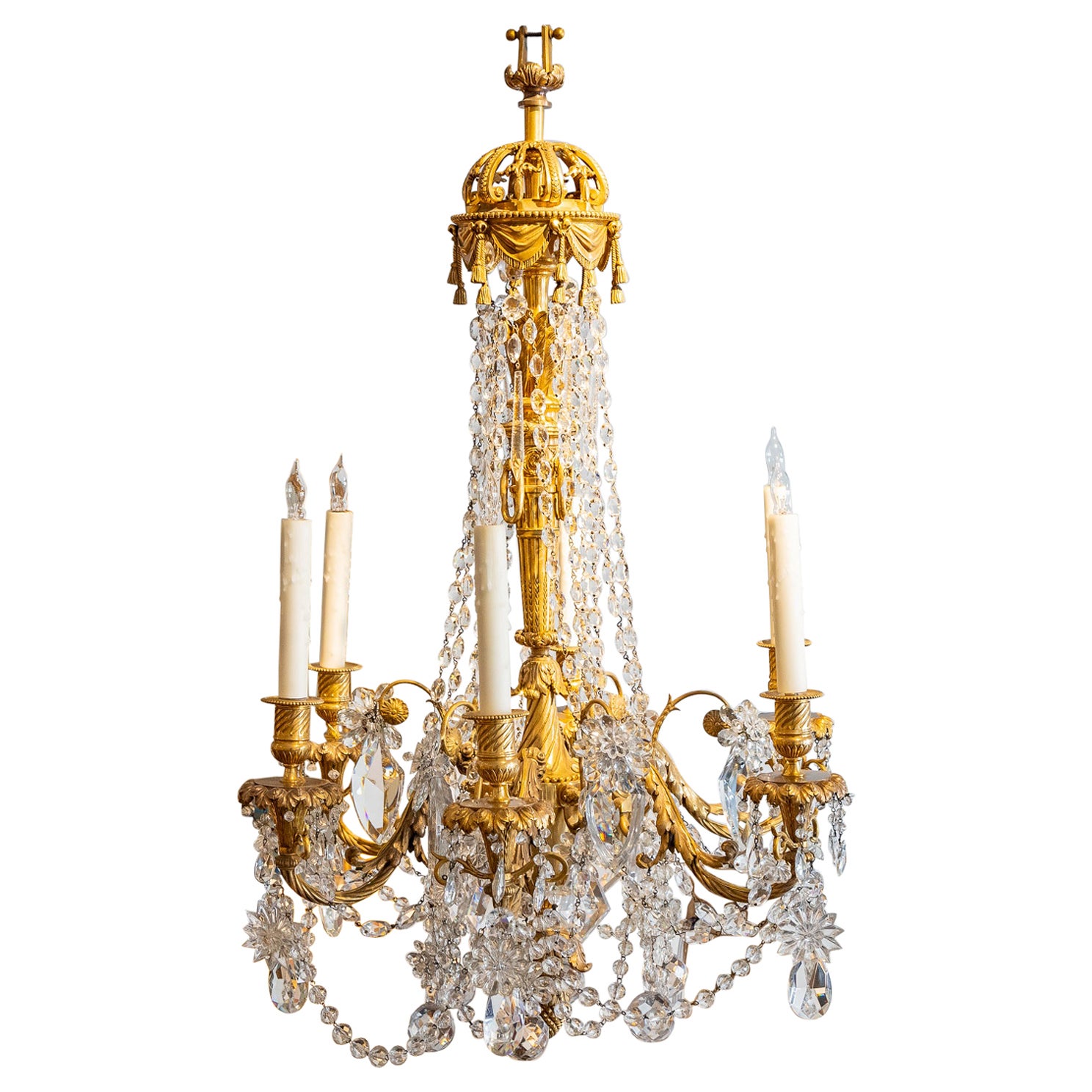 Lustre français Louis XVI du 19ème siècle en cristal et bronze doré