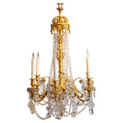 Antique Fine 19th Century Crystal and Gilt Bronze Chandelier French Louis XVI