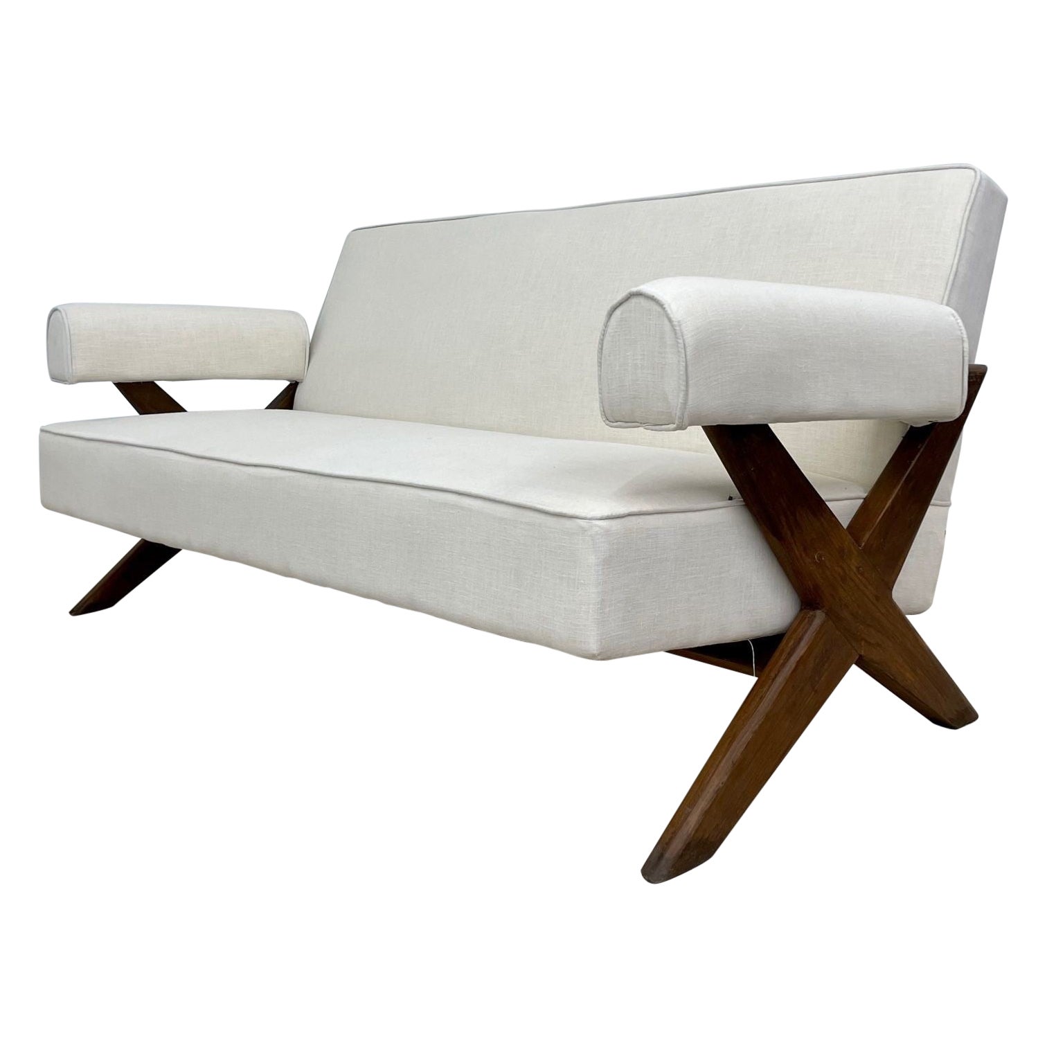 Pierre Jeanneret, French Mid-Century Modern, Sofa, X-Leg, Chandigarh, 1960s For Sale