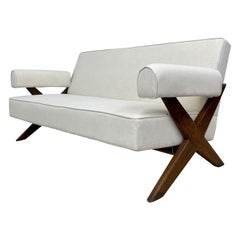 Retro Pierre Jeanneret, French Mid-Century Modern, Sofa, X-Leg, Chandigarh, 1960s