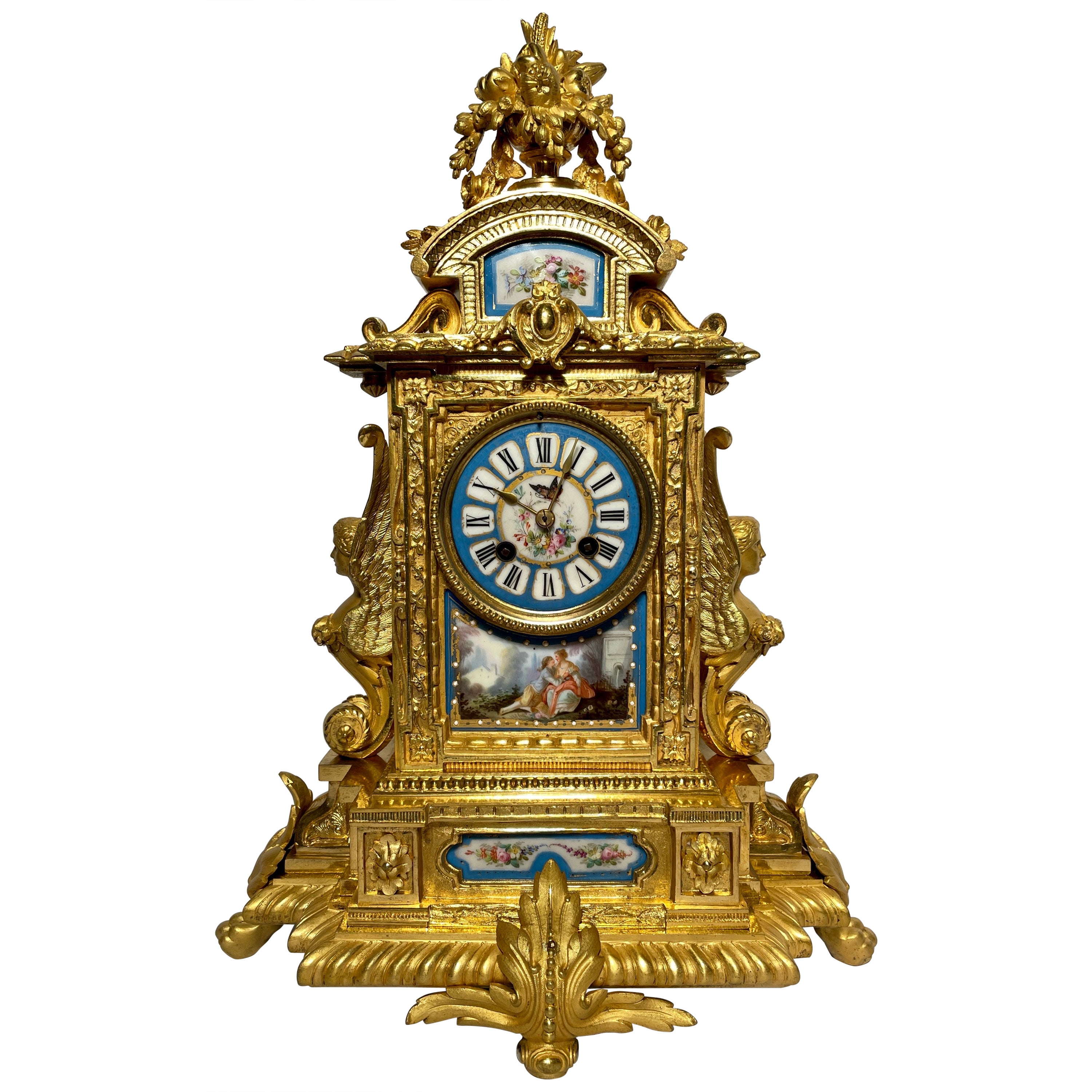 Antique French Blue Sèvres Porcelain and Bronze D' Ore Clock, Circa 1880