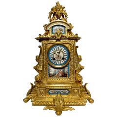 Antike Französische Blaue Sèvres Porzellan und Bronze D' Ore Uhr, um 1880