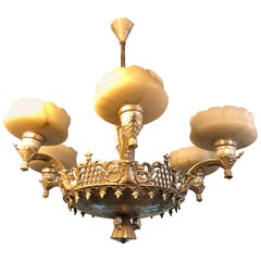 Chandelier Viennese Secession, 1900, Silver Plated Bronze and Alabaster