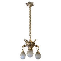 Antique Chandelier Dragons, Viennese Secession, 1900, Silver Plated Bronze