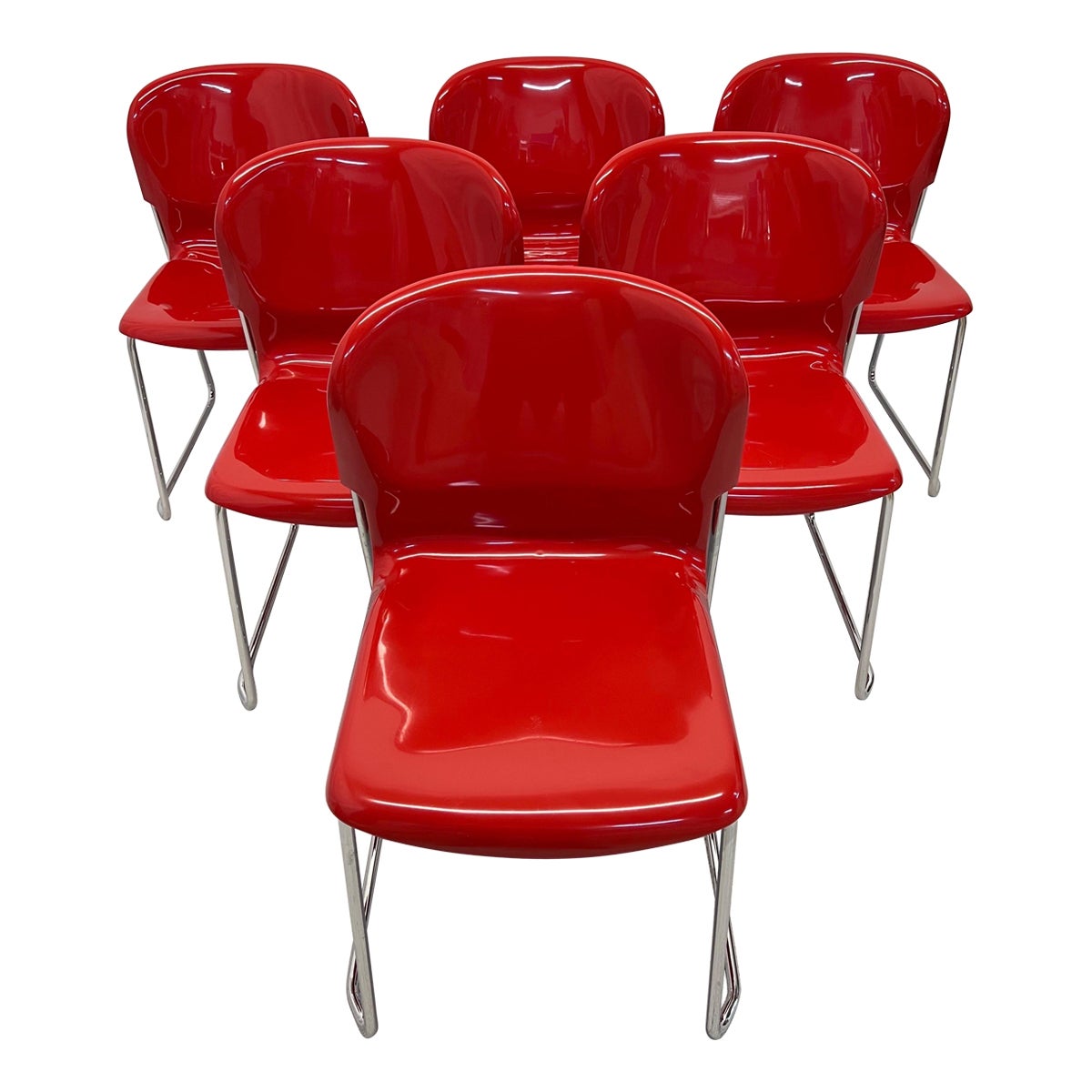 Gerd Lange Red DSM400K Nova Chairs for Atelier International, Set of Six For Sale