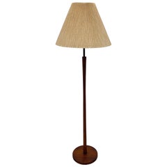 Mid-Century Teak Danish Floor Lamp with Original Pleated Linen Shade, 1960s