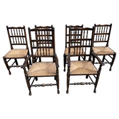 Set of 6 Modern Antique Style English Rush Dining Chairs