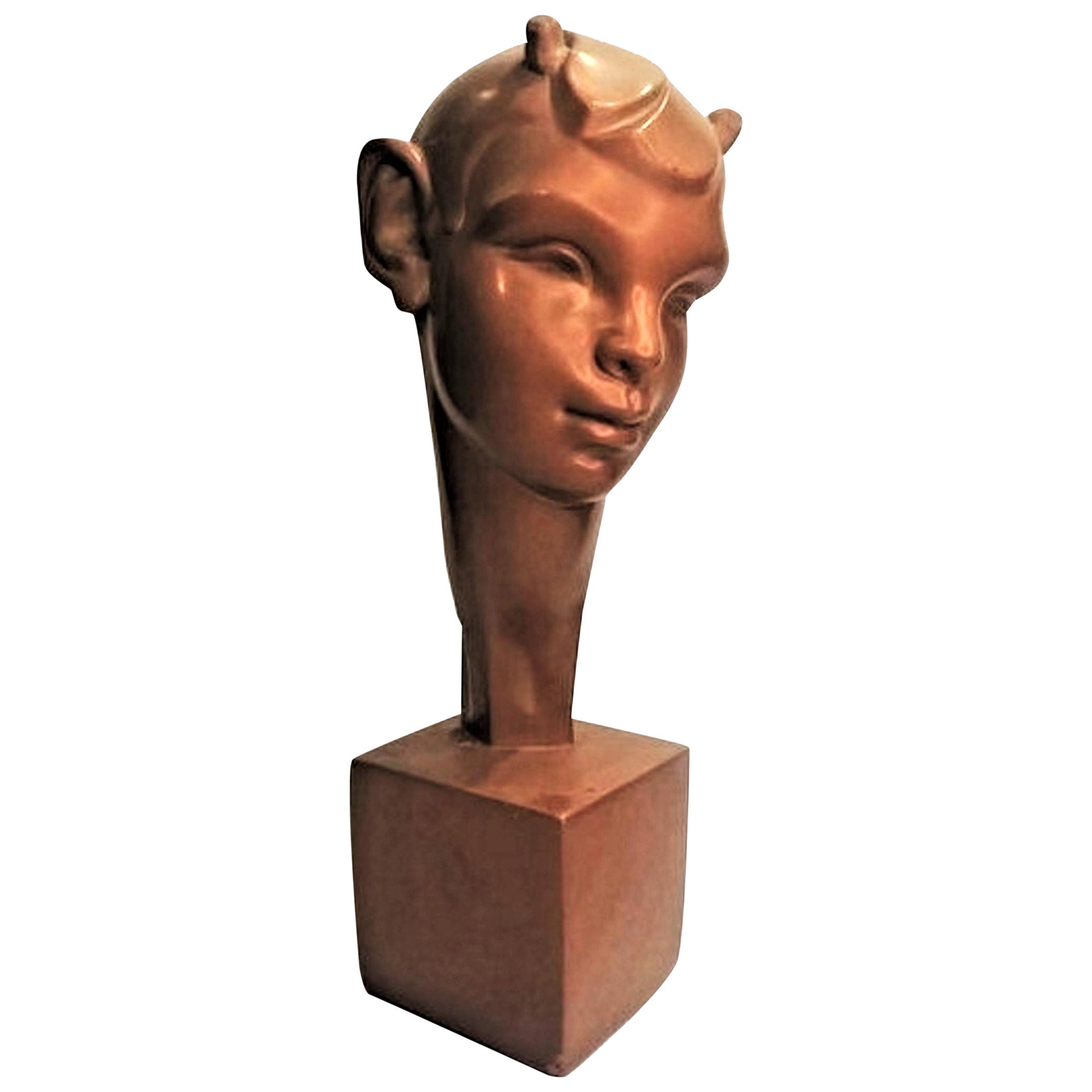 Fred Press, American Art Deco, Painted Plaster Bust of a Faun, ca. 1930s For Sale
