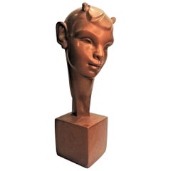 Vintage Fred Press, American Art Deco, Painted Plaster Bust of a Faun, ca. 1930s