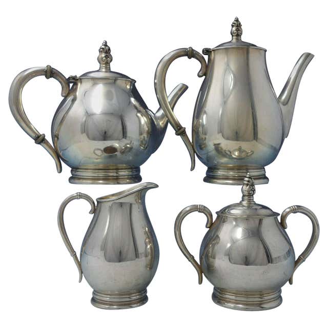 Jezler Swiss .800 Silver Tea Set 3-Piece with Ebony Handles and Finial ...
