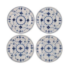 Four Royal Copenhagen Blue Fluted Plain Side Plates in Hand-Painted Porcelain