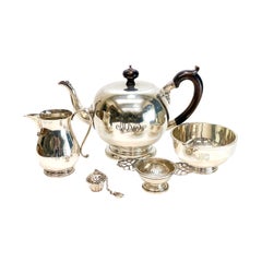 5 Piece Asprey London Sterling Silver Tea Set, Monogrammed "NKG", 1997-2001