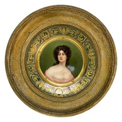 Royal Vienna Austria Hand Painted Porcelain Plate in Period Frame, Signed, c1910