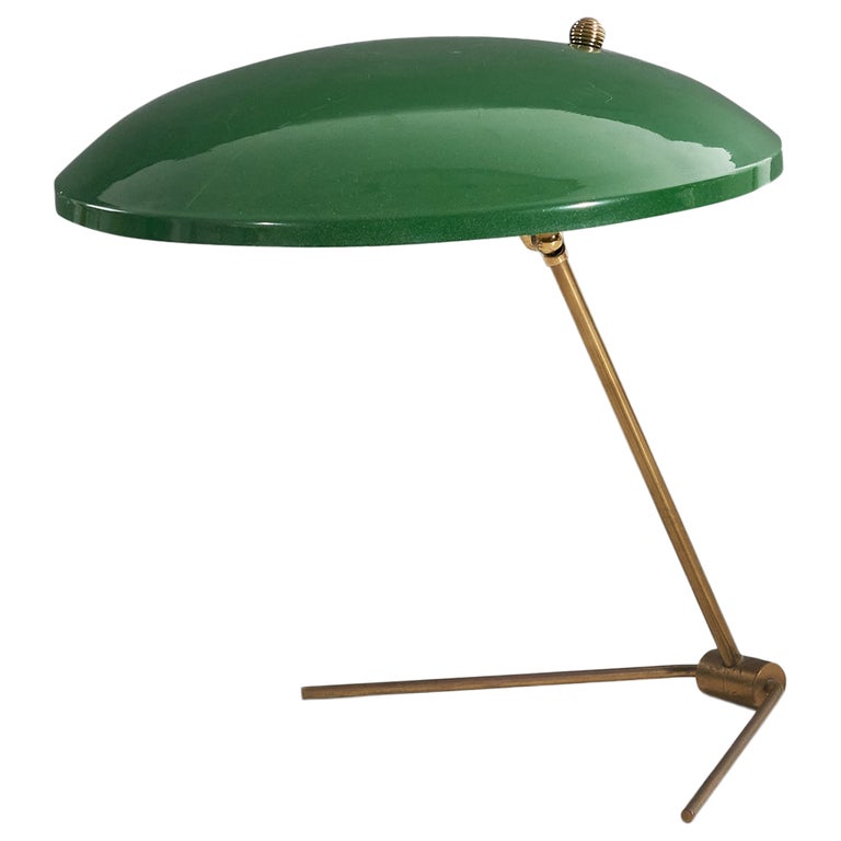 Nikolay Diulgheroff, Table Lamp, Brass, Green Enameled Aluminum, Italy