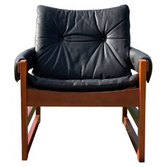 Cool Black Leather Lounge Chair, 1960s
