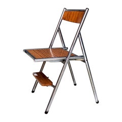 Vintage Italian Modern Wood Effect Laminate and Steel Chair Convertible into Ladder 1970