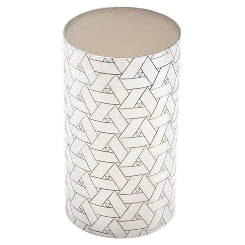 Silver chiseled Pencil Holder, Hommage Collection, Weaving Pattern For Sale