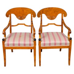 Biedermeier Carver Chairs Swedish early 1900s Antique Honey Quilted Golden Birch