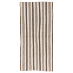 4.4x9.2 Ft Vintage Striped Turkish Kilim Rug Made of Natural Beige & Brown Wool (tapis turc rayé en laine naturelle beige et brune)