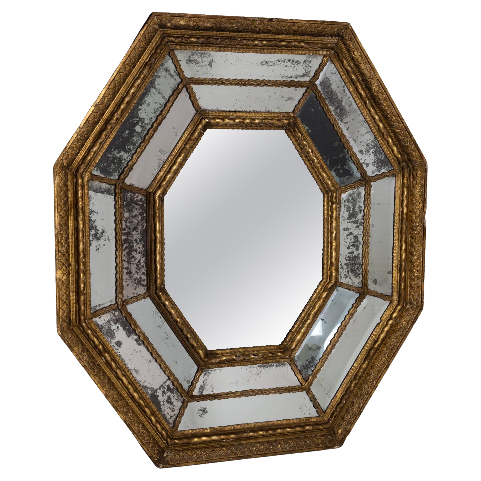 Octagonal Gilt and Facetted Wall Mirror, Spain, 17th century