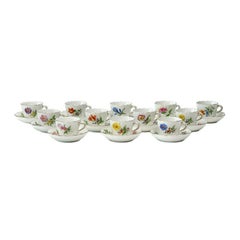 Vintage 12 Meissen Germany Hand Painted Porcelain Demitasse Cups & Saucers Florals