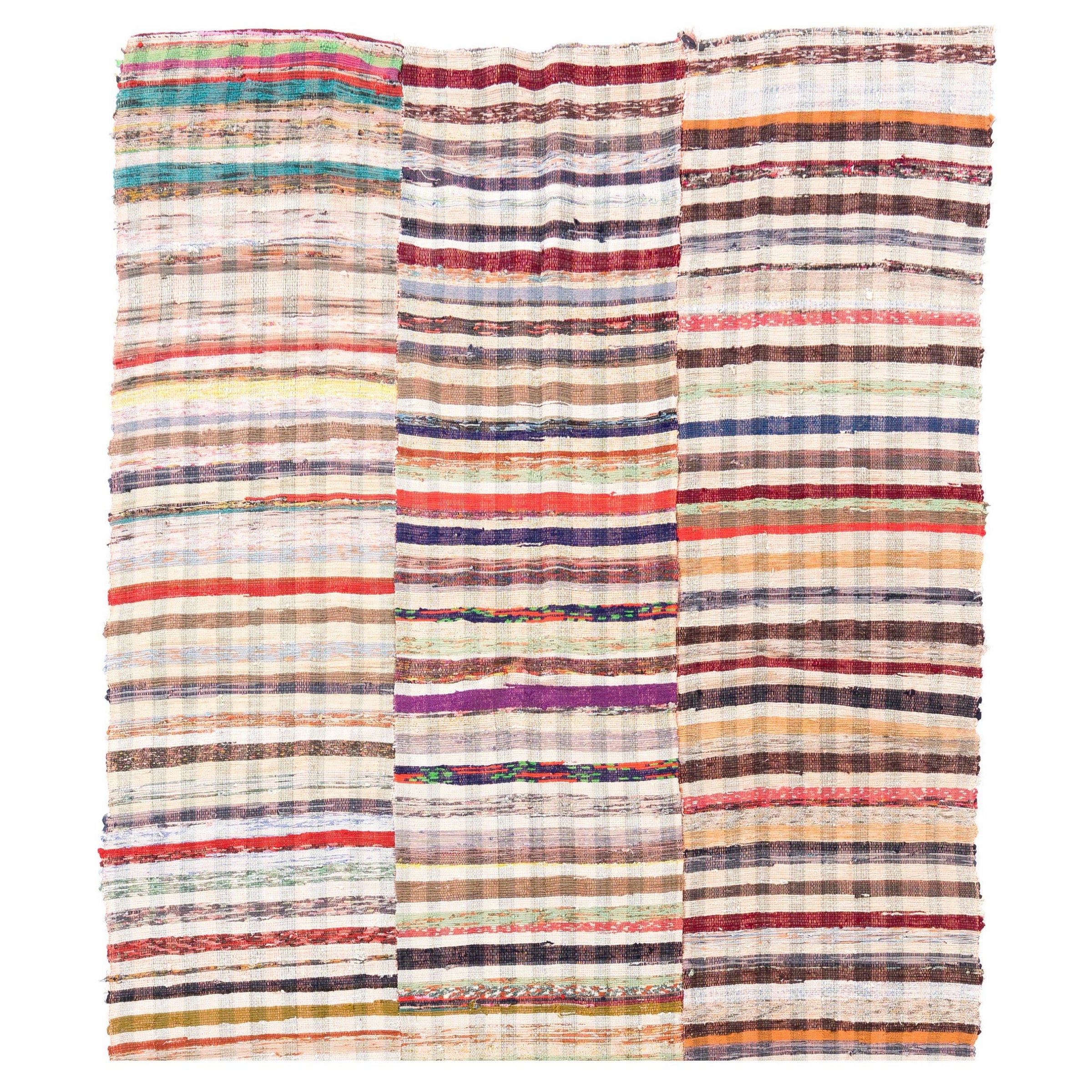 6.3x6.4 Ft Colorful Vintage Handmade Cotton Rag Rug, Flat-weave Reversible Kilim For Sale