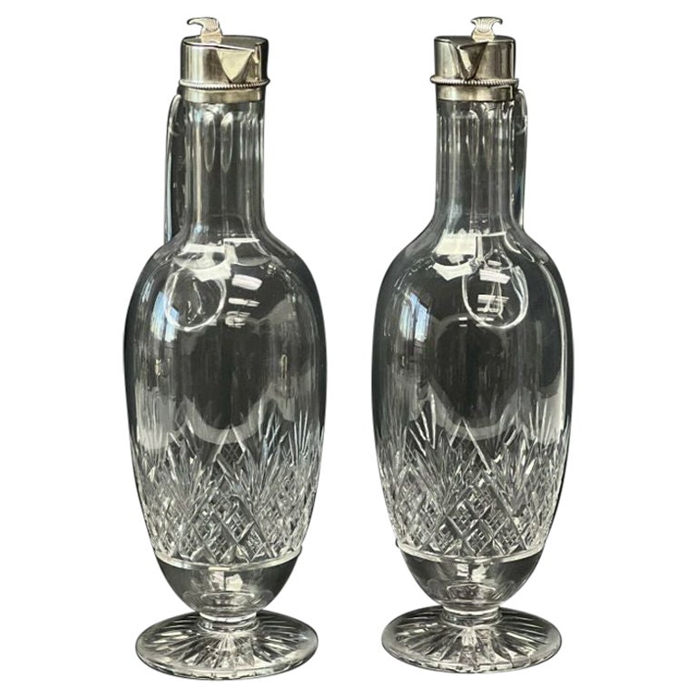 Pair of Barend Enzering Dutch Silver Mounted Cut Glass Pitchers, circa 1825 For Sale