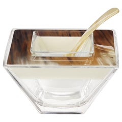 Caviar Bowl and Spoon in Venetian Glass, Corno Italiano & Lacquered wood Mod 295