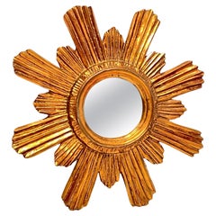 Petite Sunburst Starburst Mirror Wood Stucco, Italy, circa 1960s