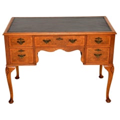 Queen Anne Style Antique Burr Walnut Leather Top Desk