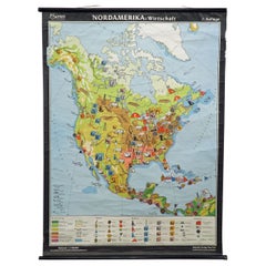 North America Map Economy Wall Chart Rollable Poster Retro Mural