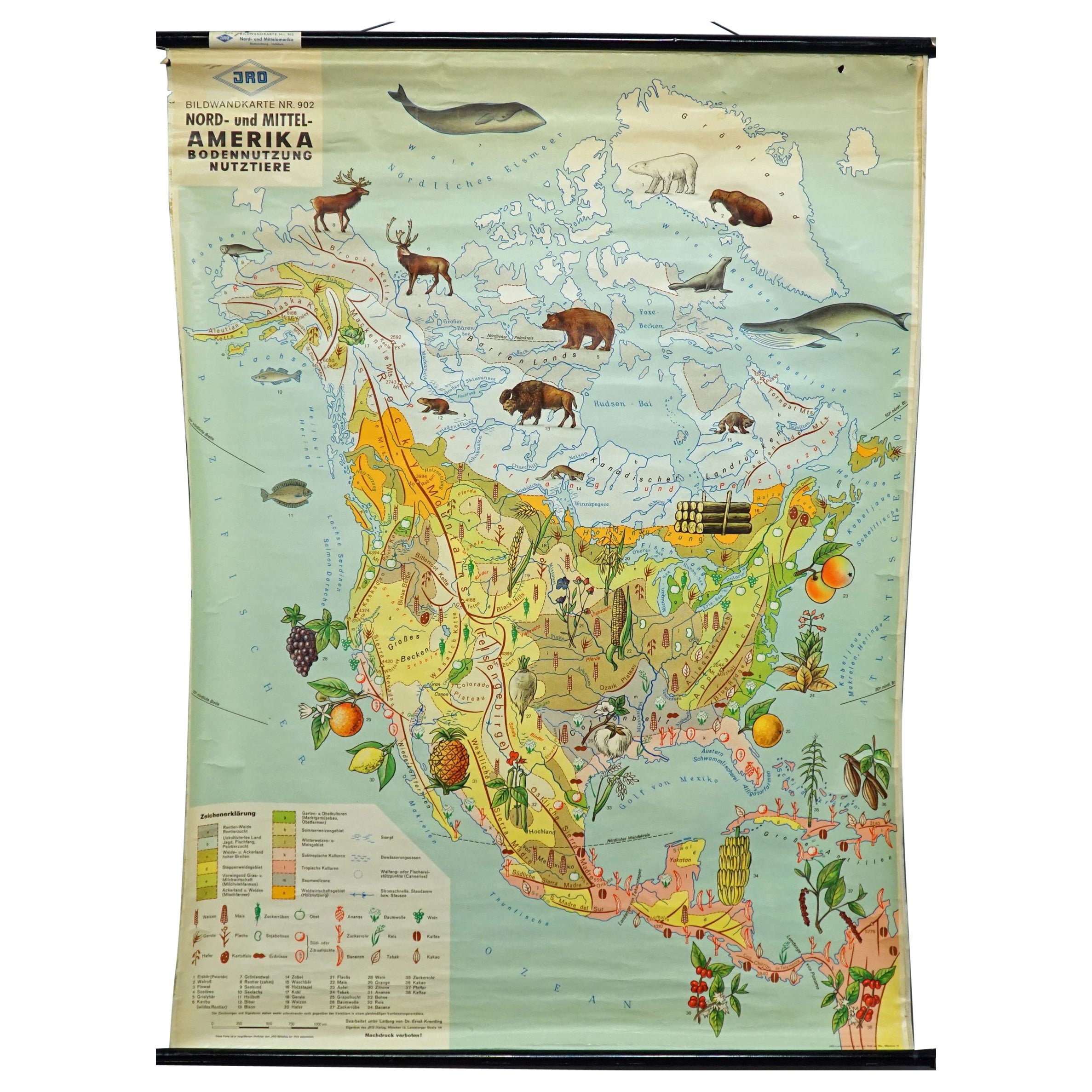 Utilisation des terres et élevage Amérique du Nord Carte murale Poster Mural en vente