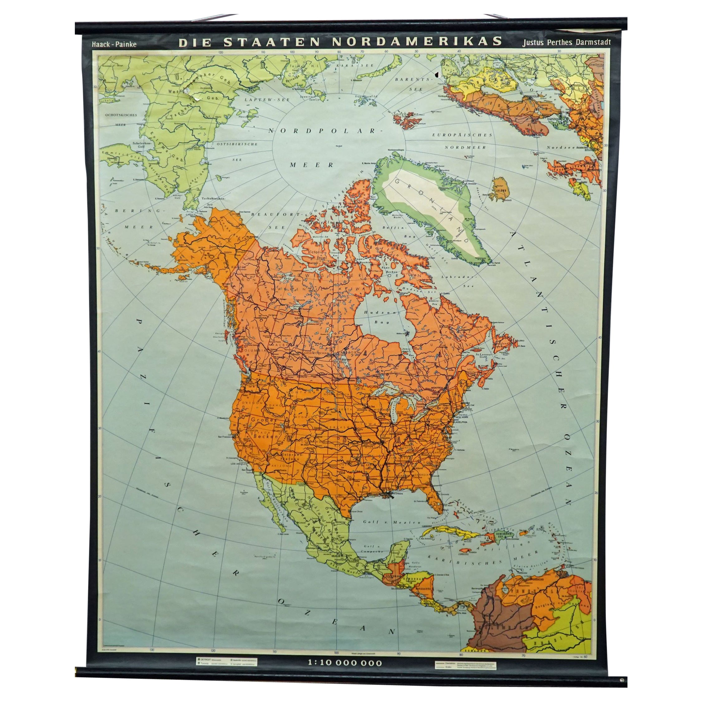 Vintage Map Wall Chart Countries of North America Rollable Mural Poster