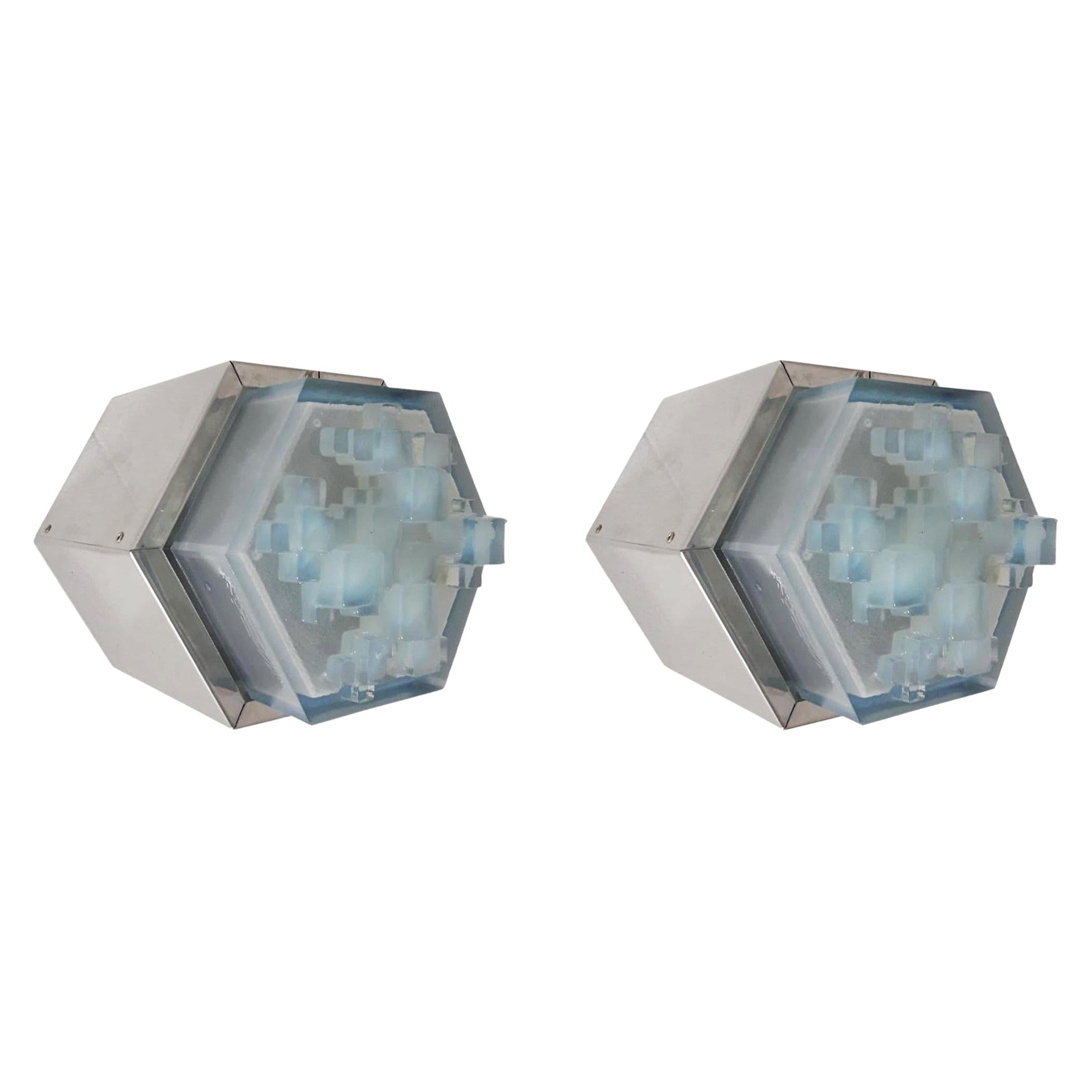 Pair of Hexagonal Modular Sconces / Flush Mounts by Poliarte For Sale
