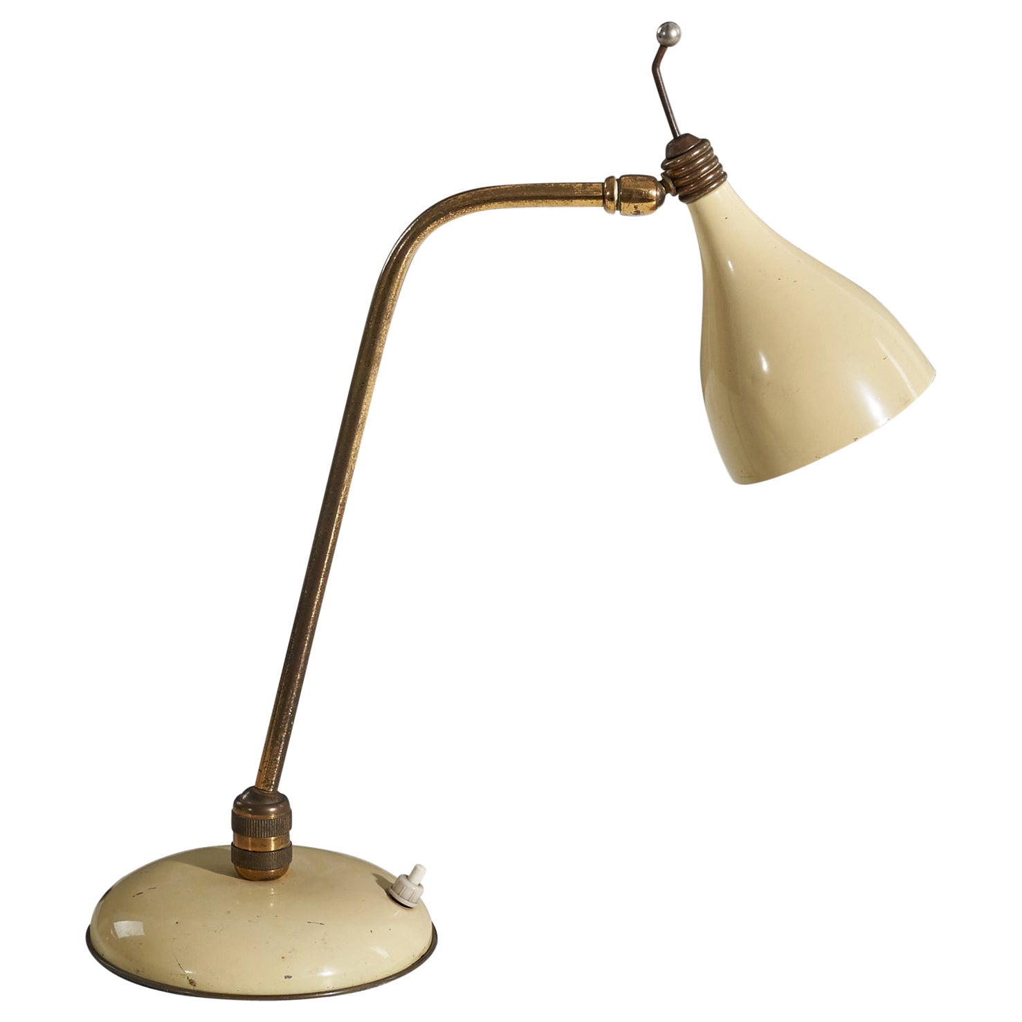 Designer italien, lampe de bureau réglable en laiton et métal laqué, Italie, années 1940 en vente