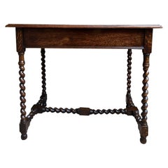 Ancienne table console de canapé anglaise en chêne jacobéen à torsion d'orge et table d'appoint