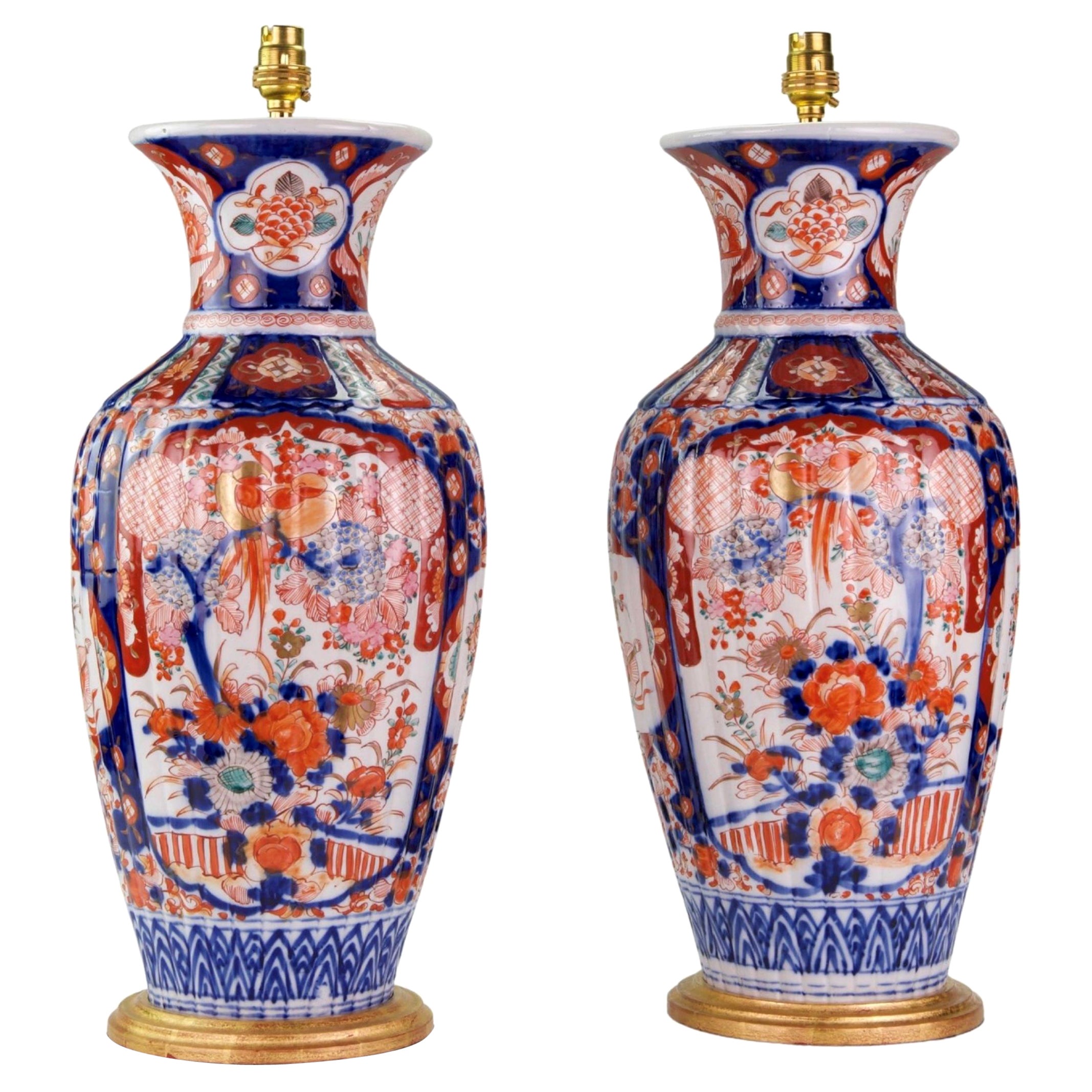 Pair of Large 19th Century Imari Antique Table Lamps
