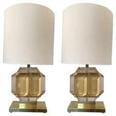 Contemporary Pair of Brass Gold Murano Glass Bar Lamps, Italy