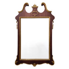 Vintage Wall Mirror with Ebonized Beech Frame and Cast Brass Details, Italy