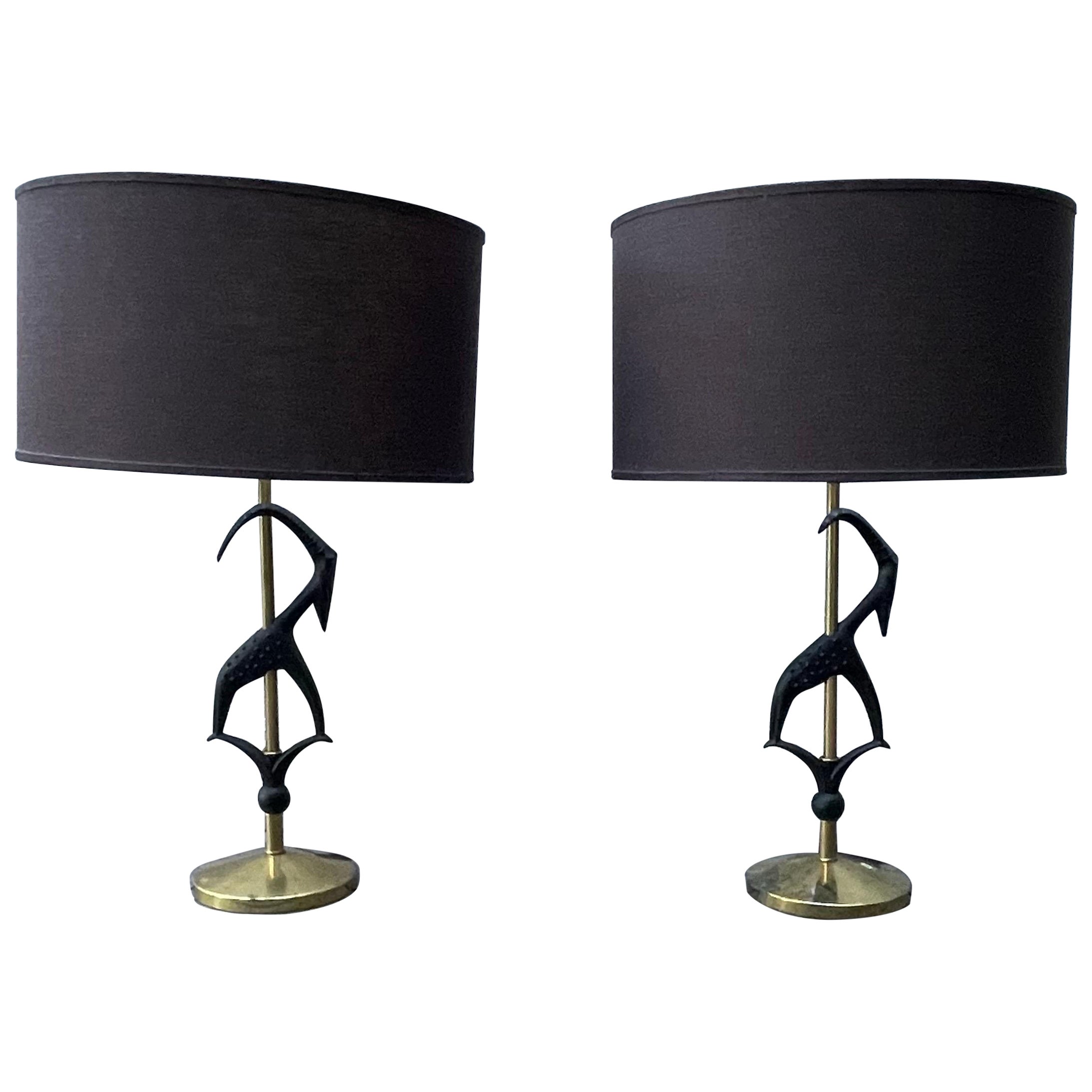 Pair of Mid-Century Gazelle Sculptural Table Lamps by Rembrandt Lamp Company