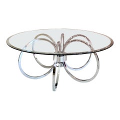 Large 1970s Chrome Rings Coffee Table with Glass Top, Manner of Milo Baughman