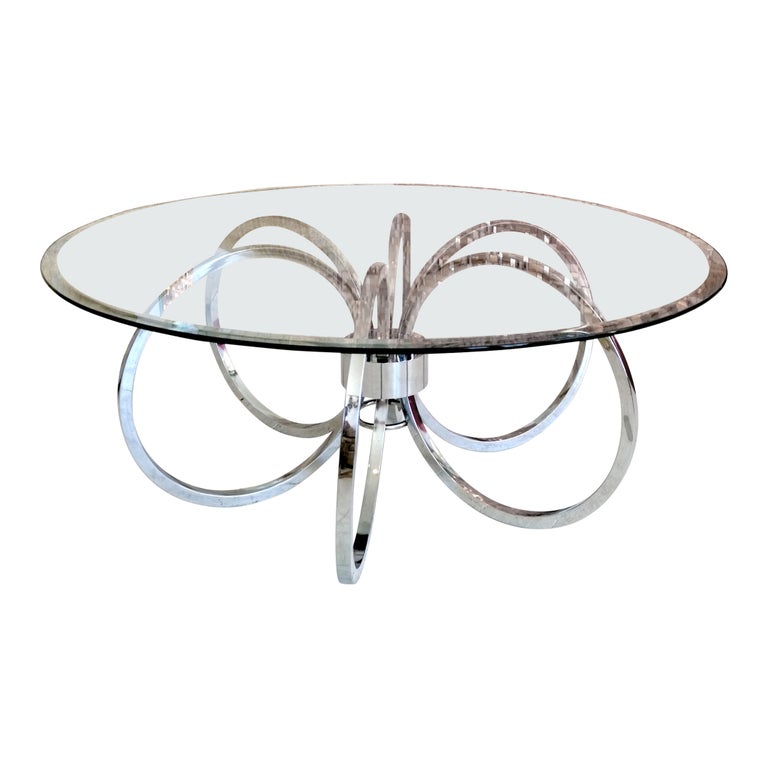 Large 1970s Chrome Rings Coffee Table with Glass Top, Manner of Milo ...
