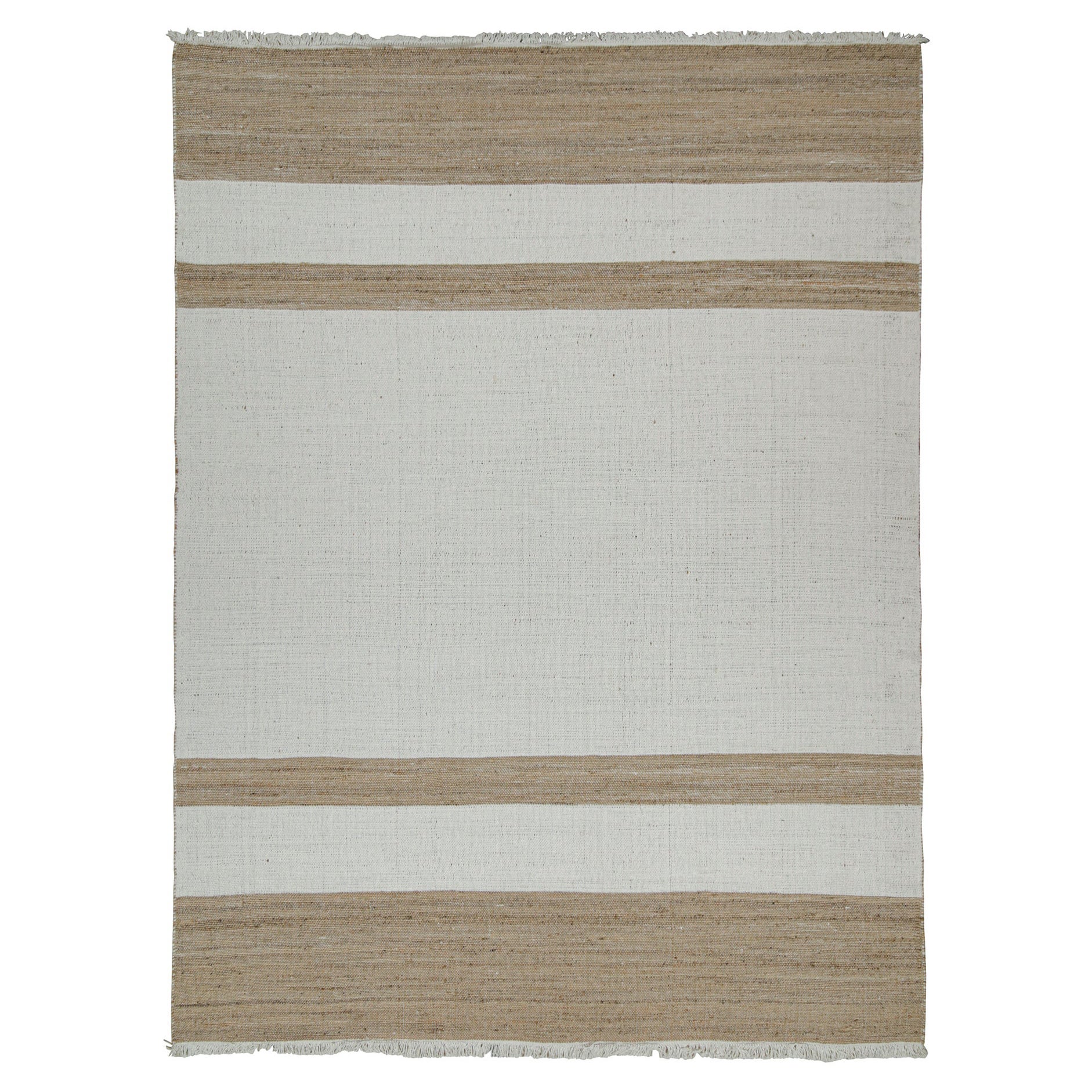 Rug & Kilim’s Contemporary Jute Flat Weave in White and Beige-Brown Stripes For Sale