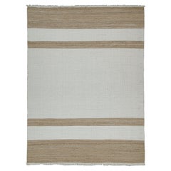 Zeitgenössischer Teppich & Kelim's Flachgewebe aus Jute in weißen und beige-braunen Streifen