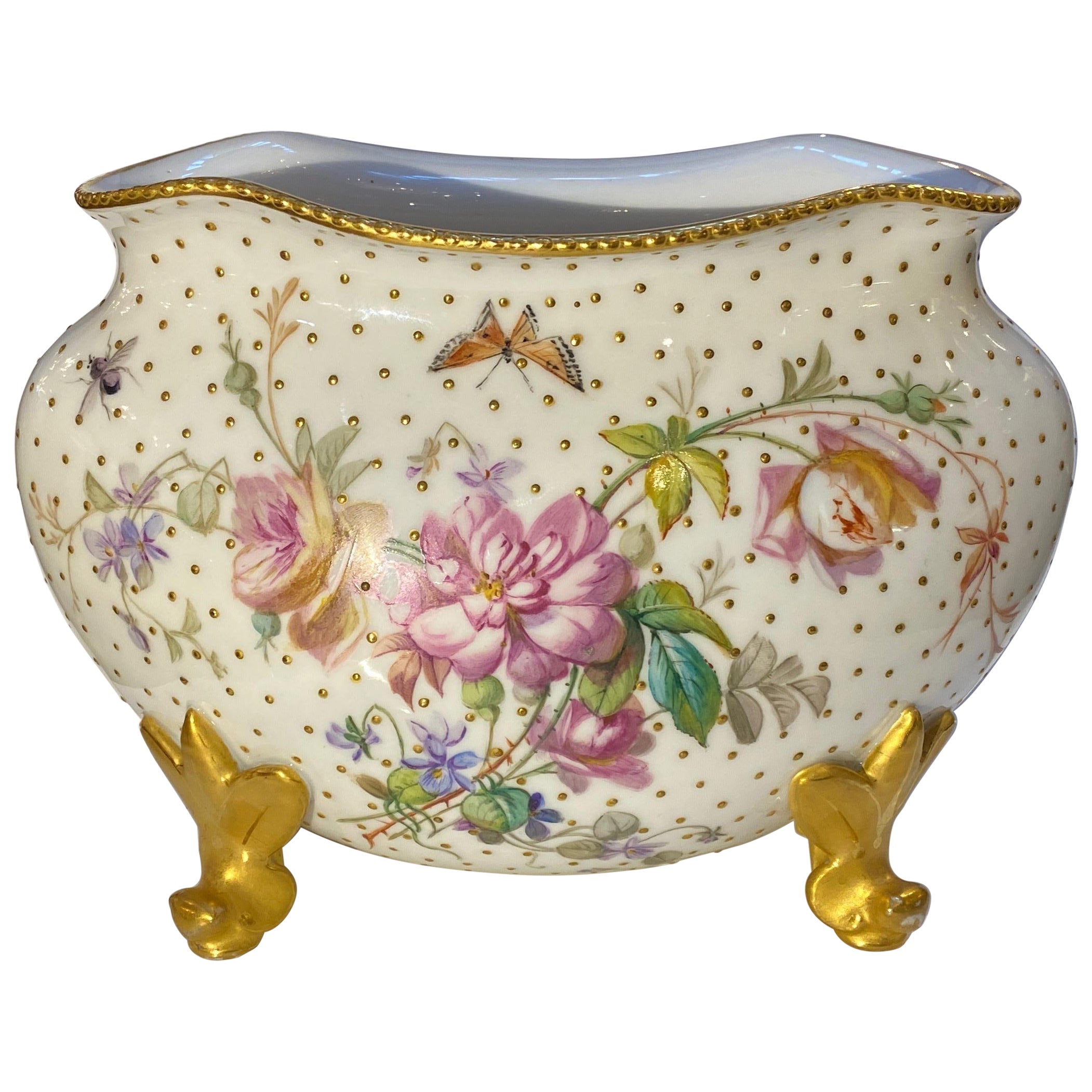 Vase ovale anglais en porcelaine de Coalport peint à la main du 19ème siècle en vente