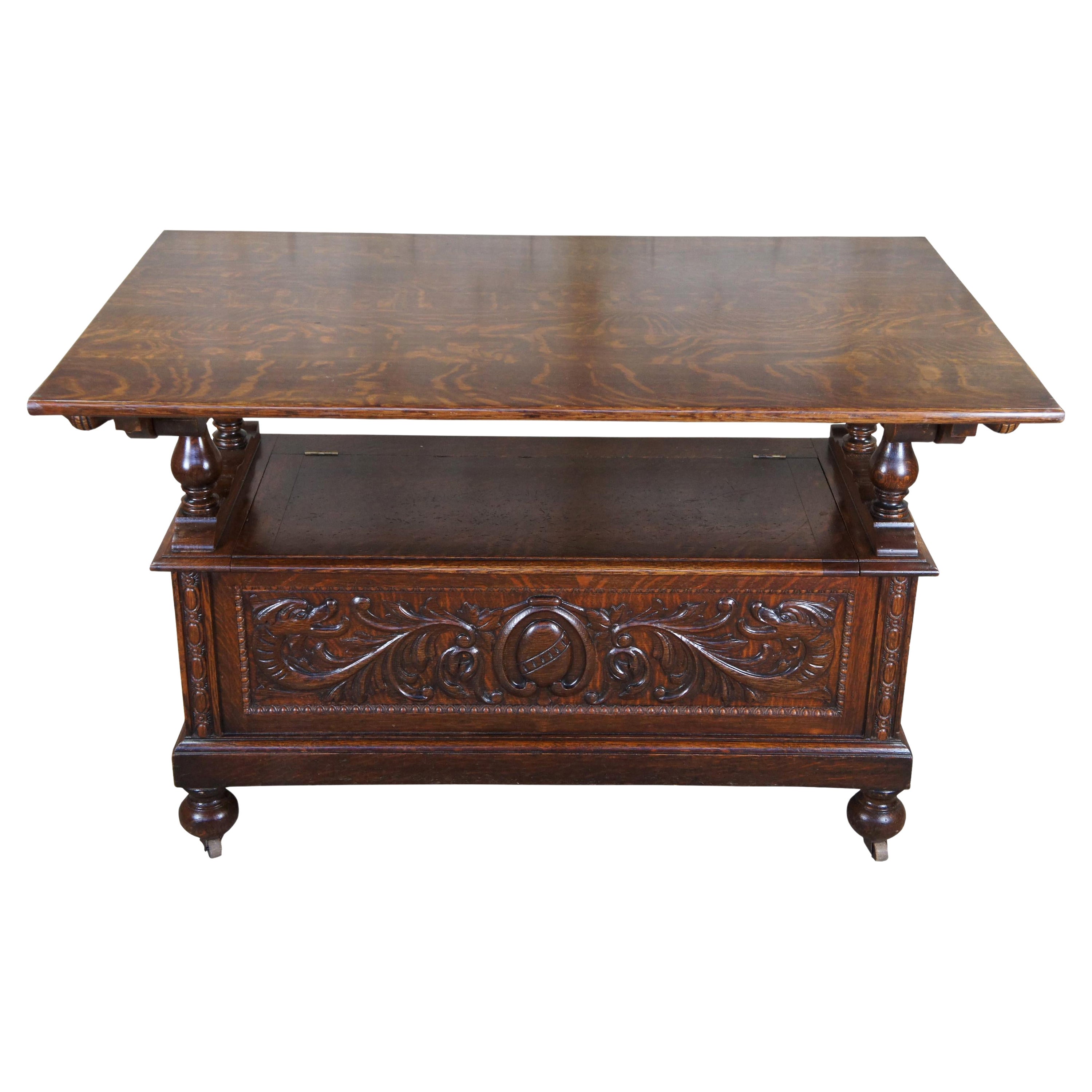 Antique Monks Bench / Hutch Table

The term hutch table took form in the early 18th century when it was important to maximize storage and space.  The combination of a table and a chest that could quickly be converted into a chair or settee.   This