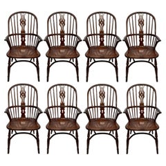 Set of 8 Hand-Made English Oak Windsor Arm Chairs