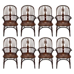 Set of 8 Hand-Made English Oak Windsor Arm Chairs
