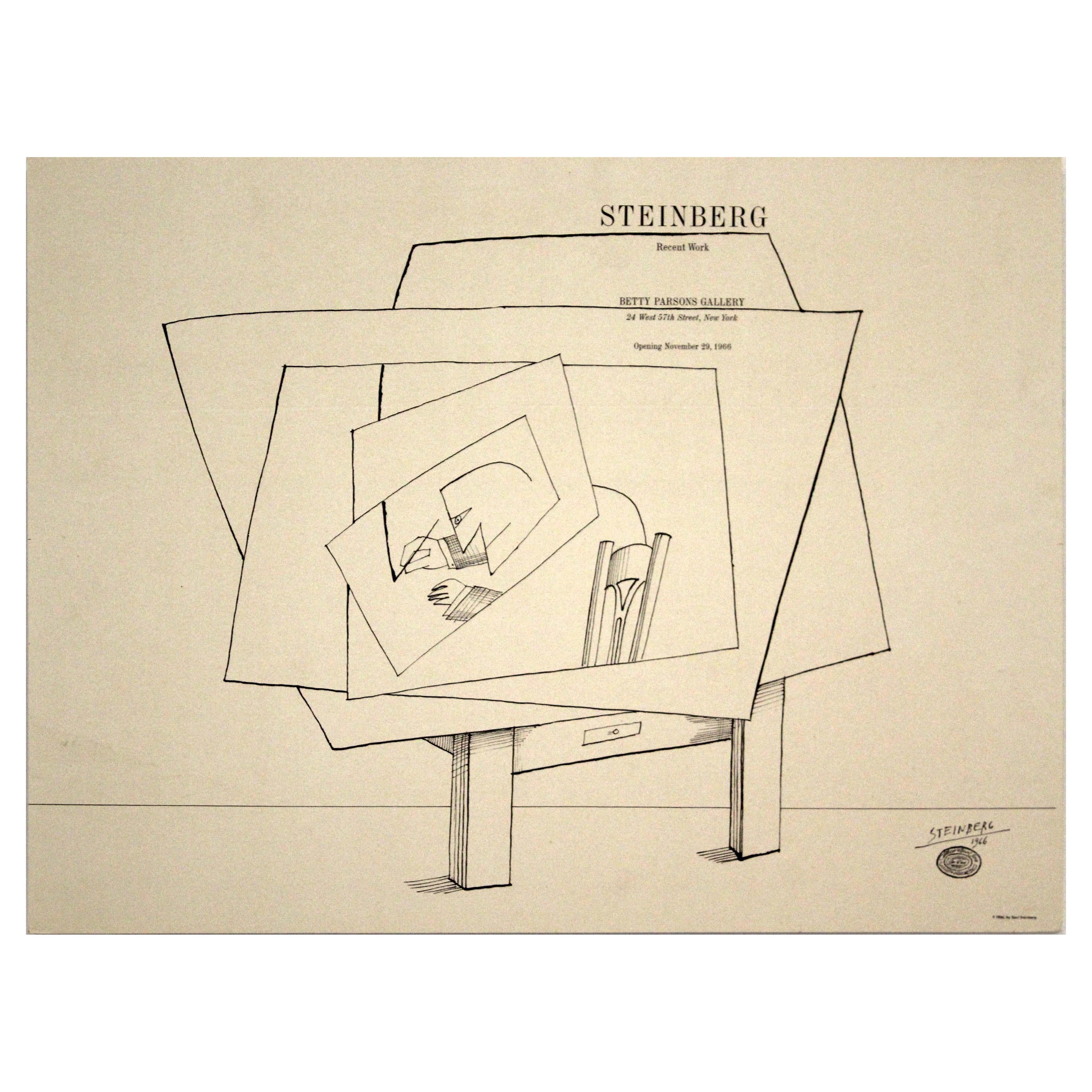 Saul Steinberg Vintage Exhibition Poster Recent Work at Betty Parsons Gallery