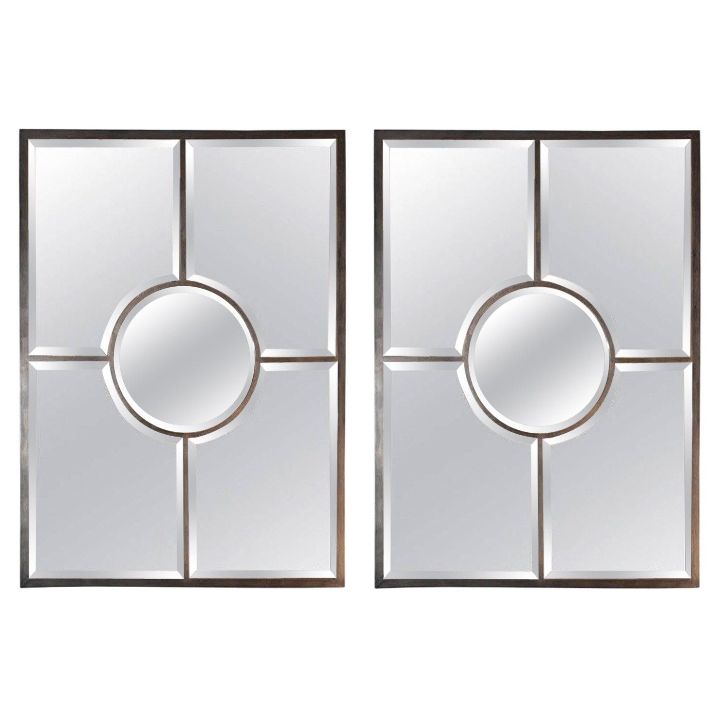 Pair of Solid Brass Beveled 'Quadrature' Mirrors by Design Frères